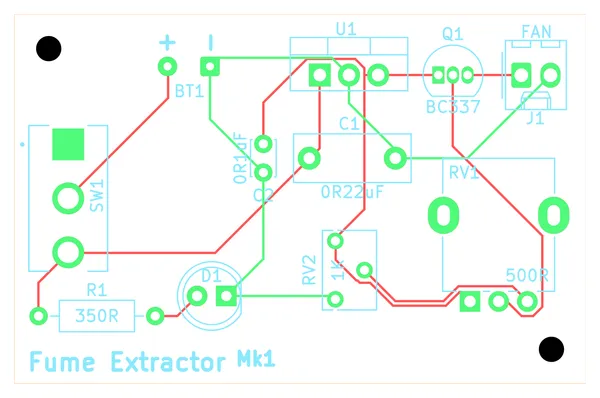 Fume extractor v1 PCB layout, front view